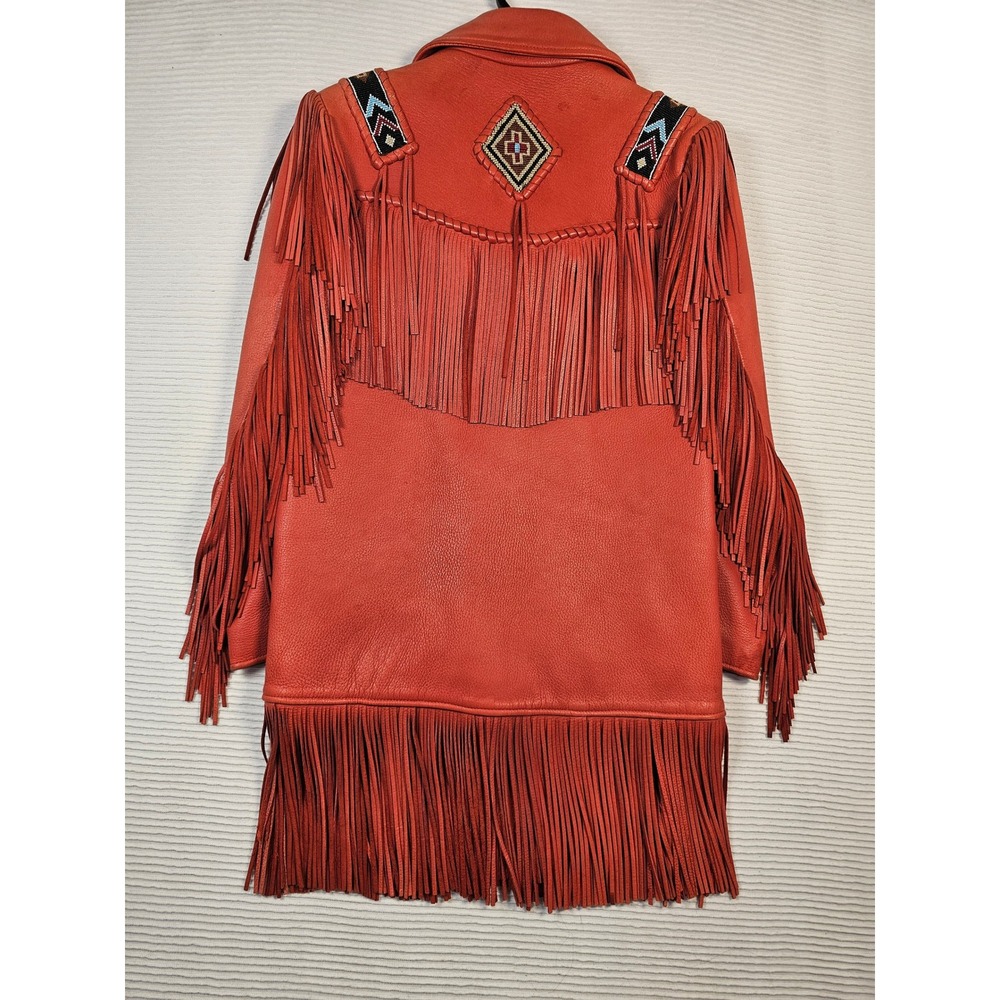 Creations In Leather By Richie Orange Deerskin Fringe Beaded Western Jacket S - Picture 9 of 16